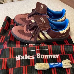 Adidas x Wales Bonner Maroon and Cream Sneakers